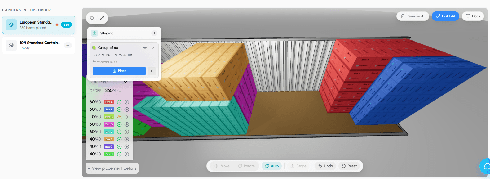 Stage button in the toolbar being clicked, with the chip appearing on the staging panel