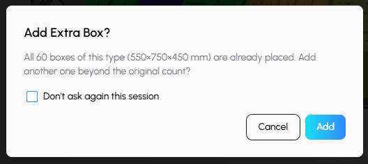 Add Extra Box confirmation dialog