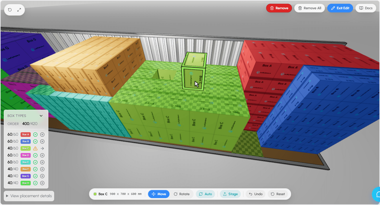 A box selected and following the cursor with green checkerboard placement surfaces
