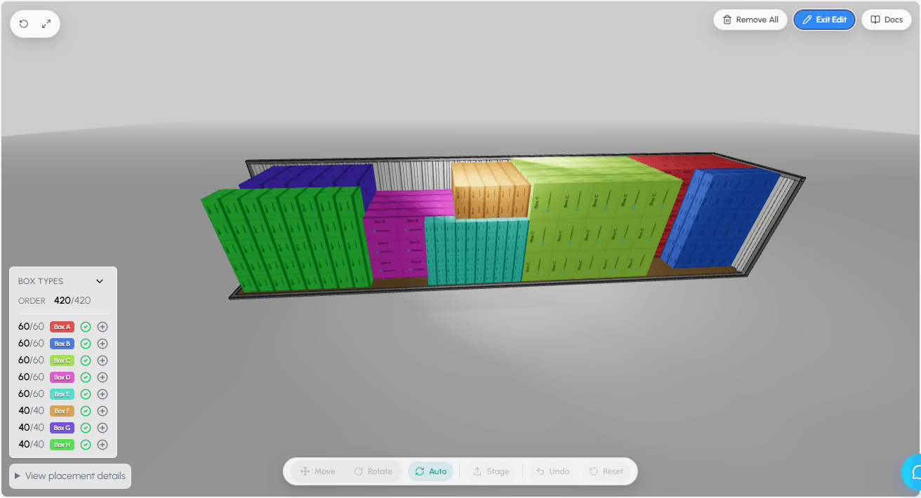 Edit mode active with floating toolbar and Box Types panel