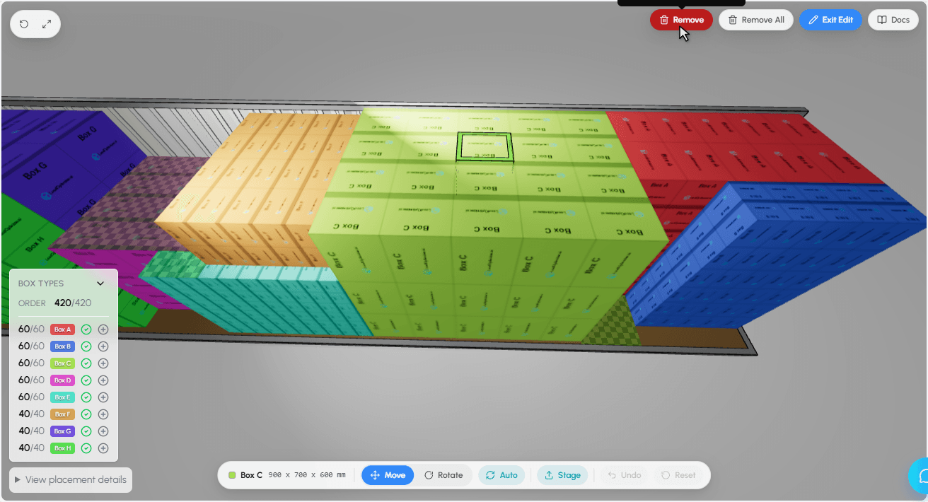 Toolbar with a box selected showing the remove action